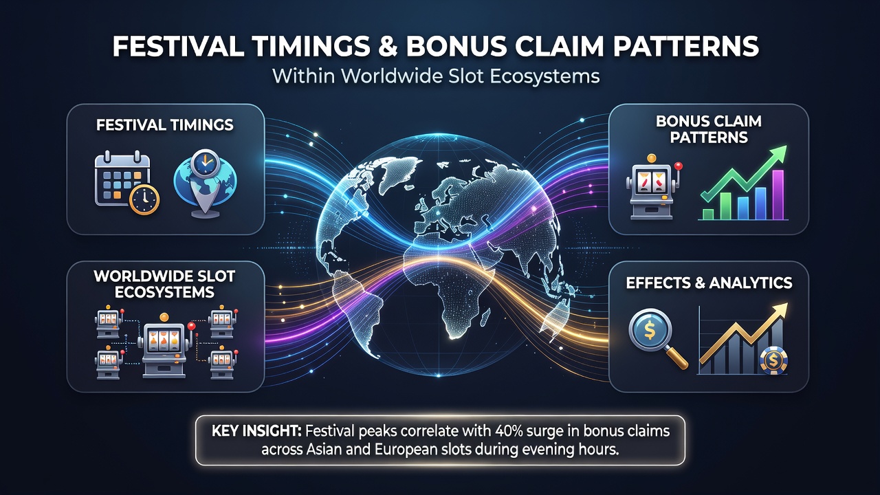 Analytics dashboard displaying bonus claim spikes aligned with festival calendars in worldwide slot platforms