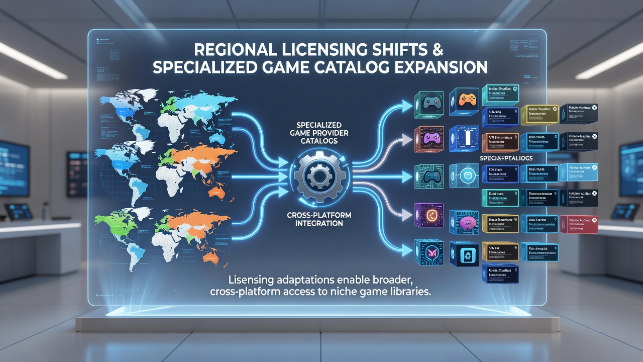 Cross-platform mobile interfaces showing expanded game provider catalogs