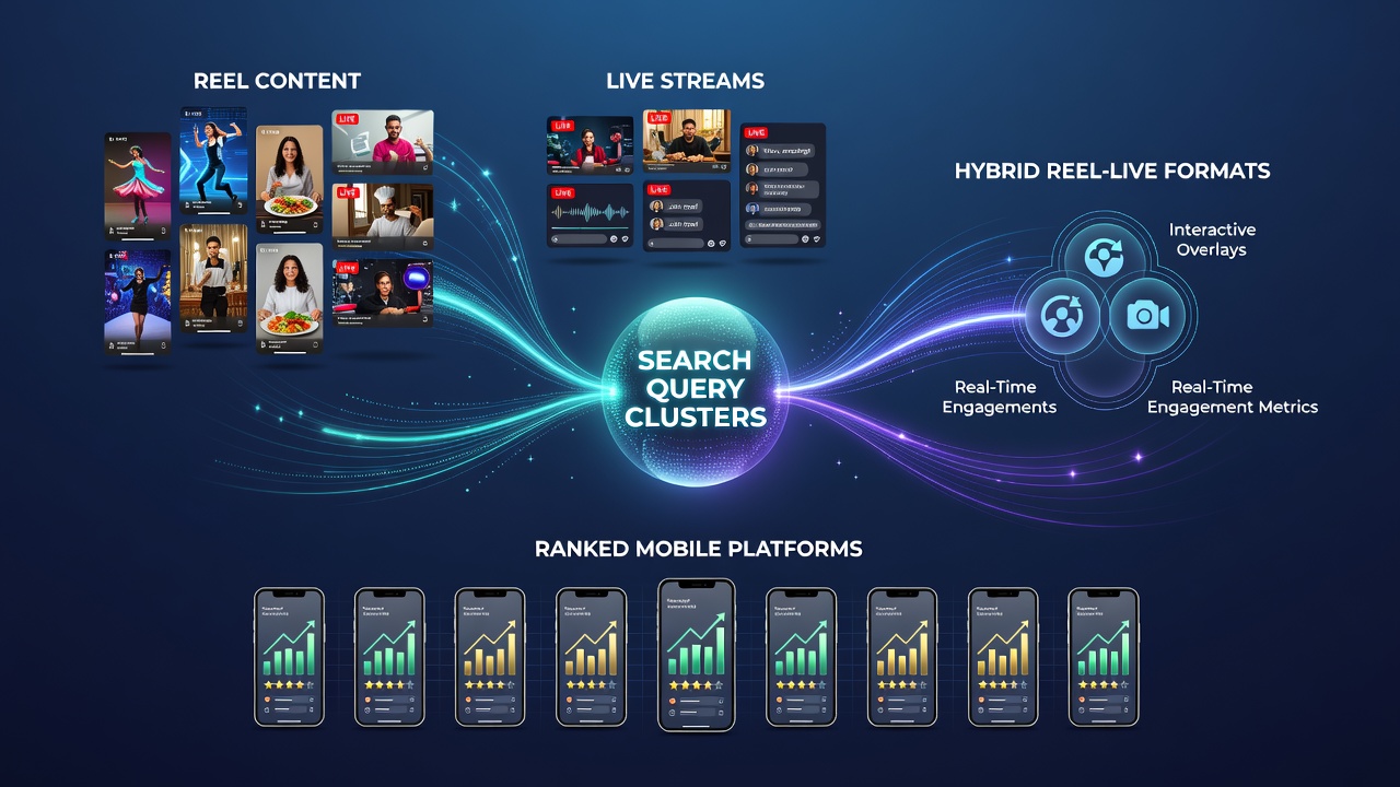 Mobile platform dashboard displaying hybrid reel-live game rankings and funding options