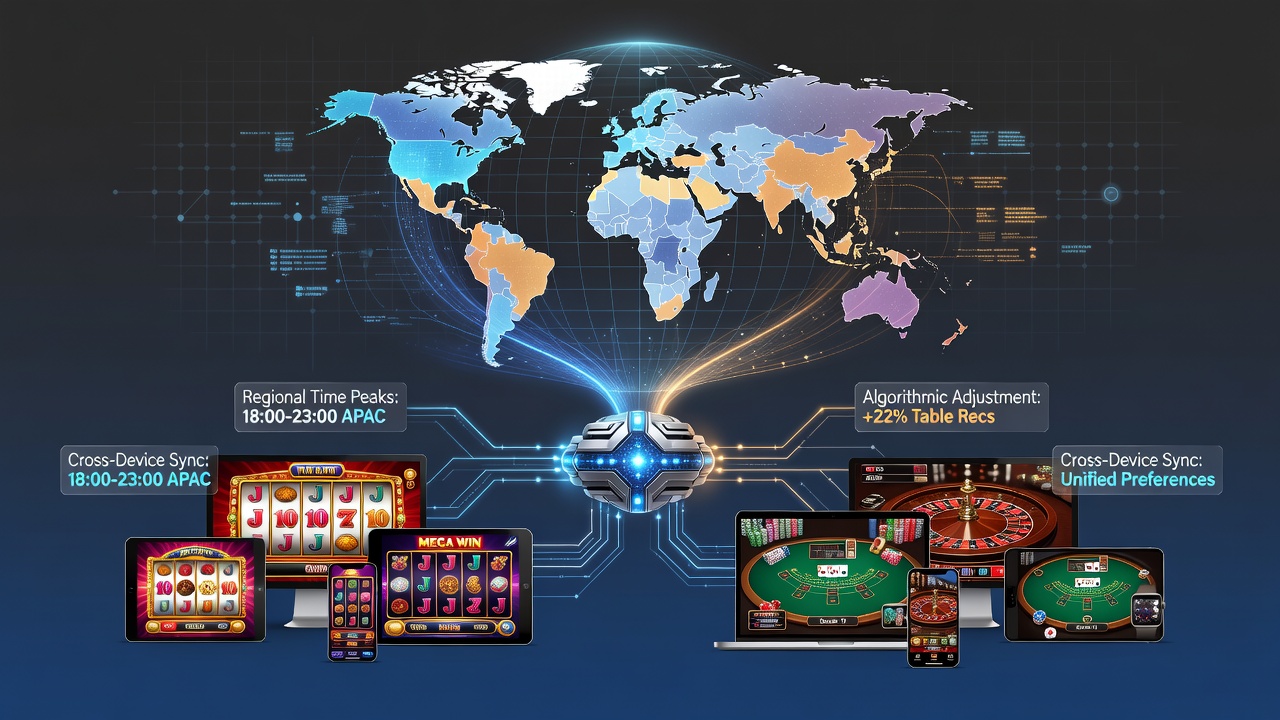 Visualization of time zone data influencing slot and table game algorithms on mobile and desktop interfaces