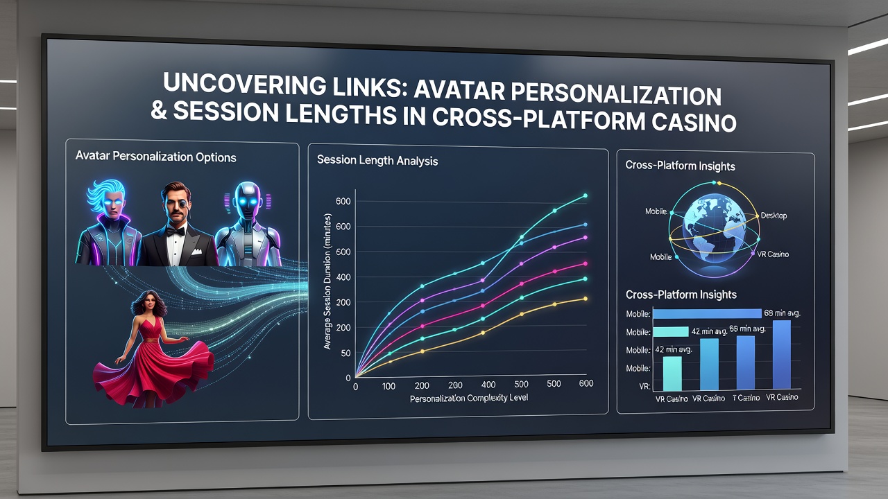 Analytics dashboard displaying session length data correlated with avatar customization levels in casino apps