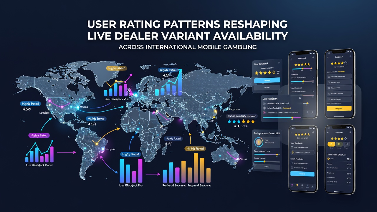 Dashboard analytics showing live dealer game ratings and availability metrics on international mobile platforms